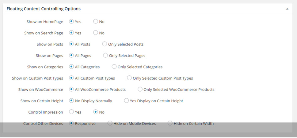 Floating Content Controlling Options