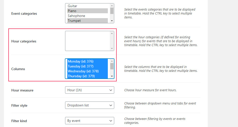 Hour Categories and Columns