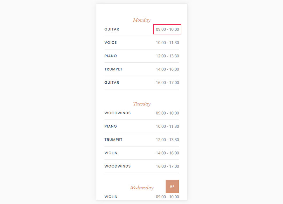 Mobile List View Hours