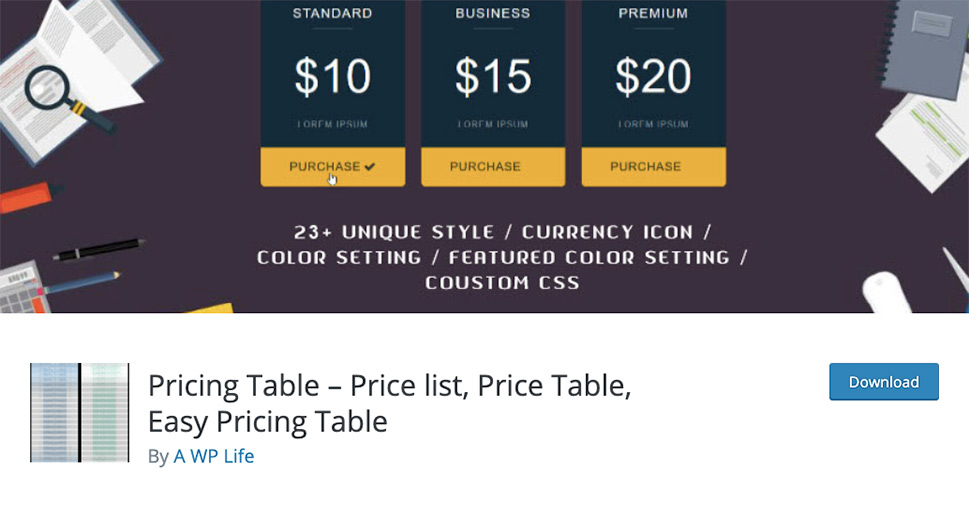 Price list, Price Table, Easy Pricing Table