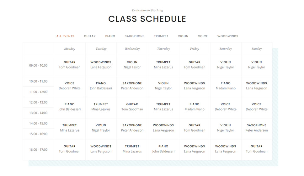 Timetable Live Preview