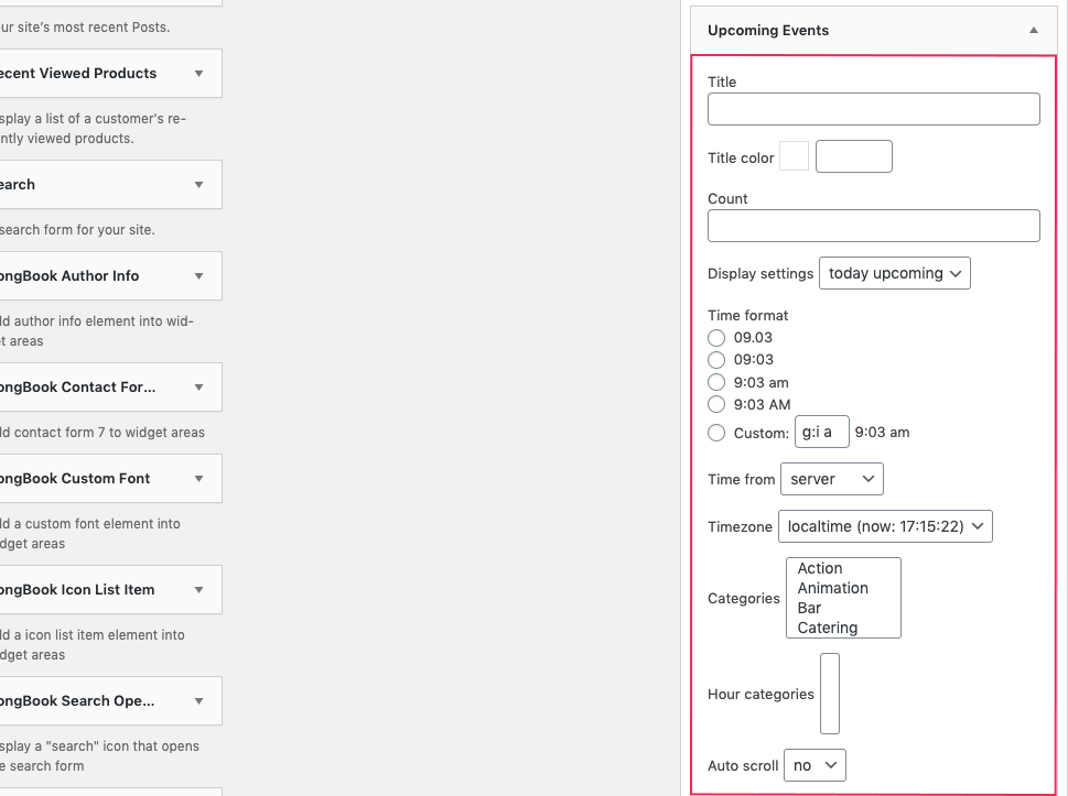 Upcoming Events Widget Settings