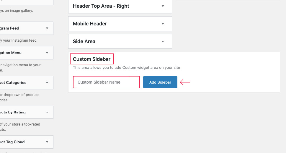 Widgets Add Custom Sidebar