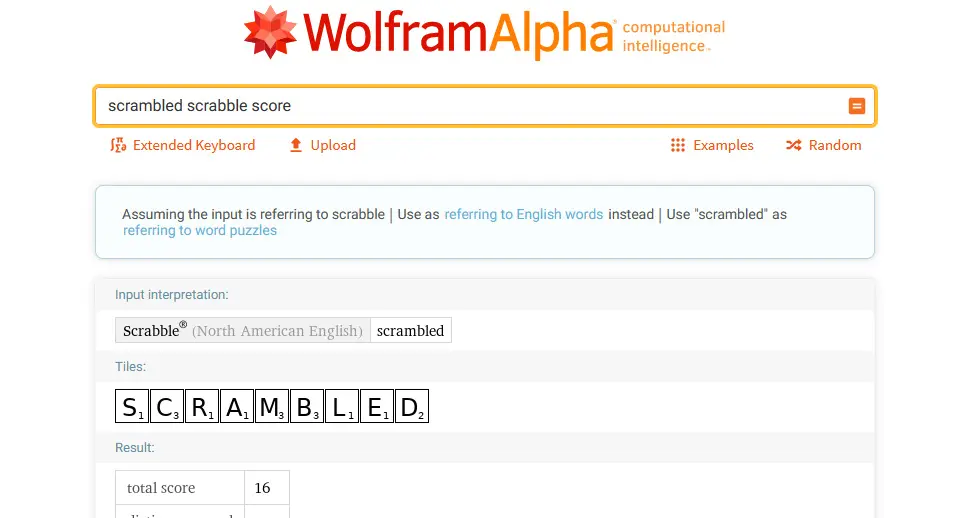 WolframAlpha Scrabble