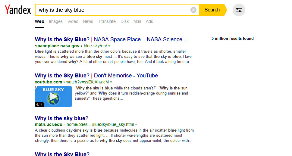 Yandex Results
