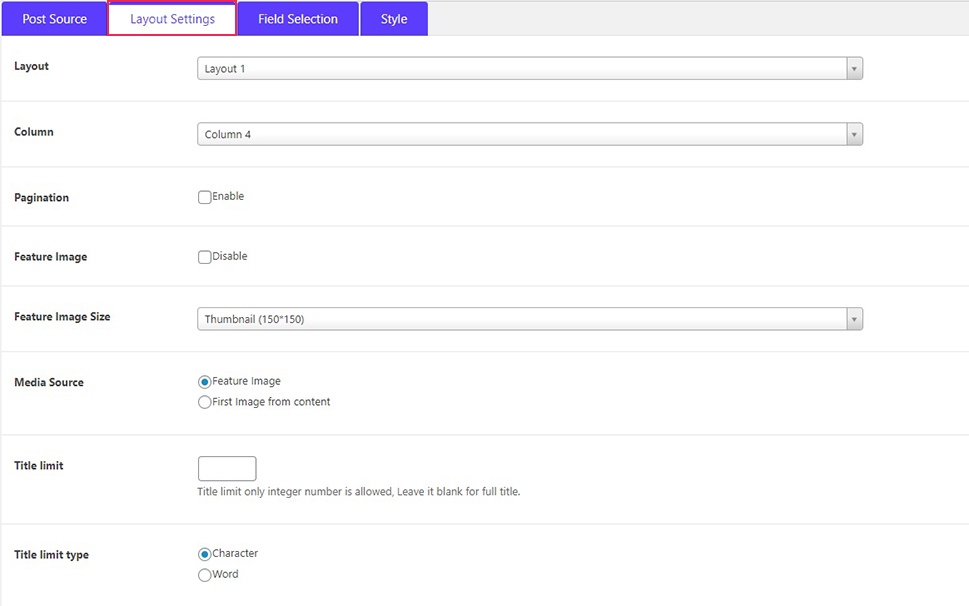 Layout Settings