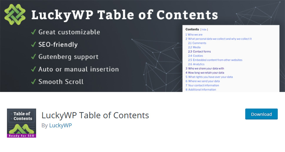 LuckyWP Table of Contents