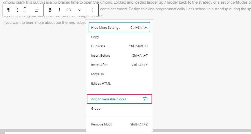 Add To Reusable Block