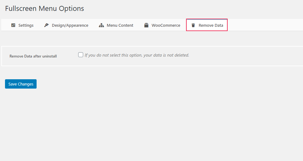 Fullscreen Menu Options Remove Data