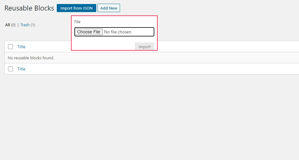 Import From JSON Choose a File