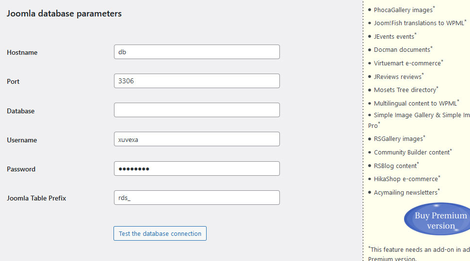 Joomla Database Parameters