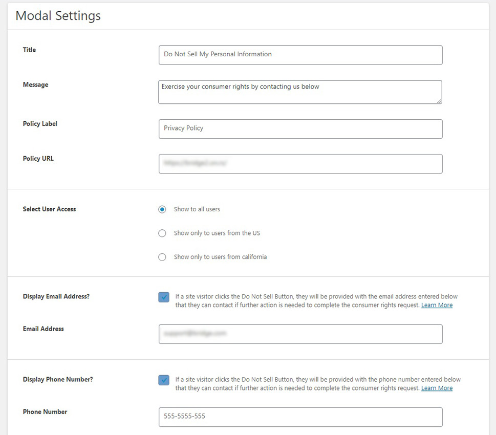 Modal Settings