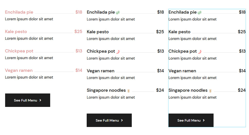 Price List 3 Columns