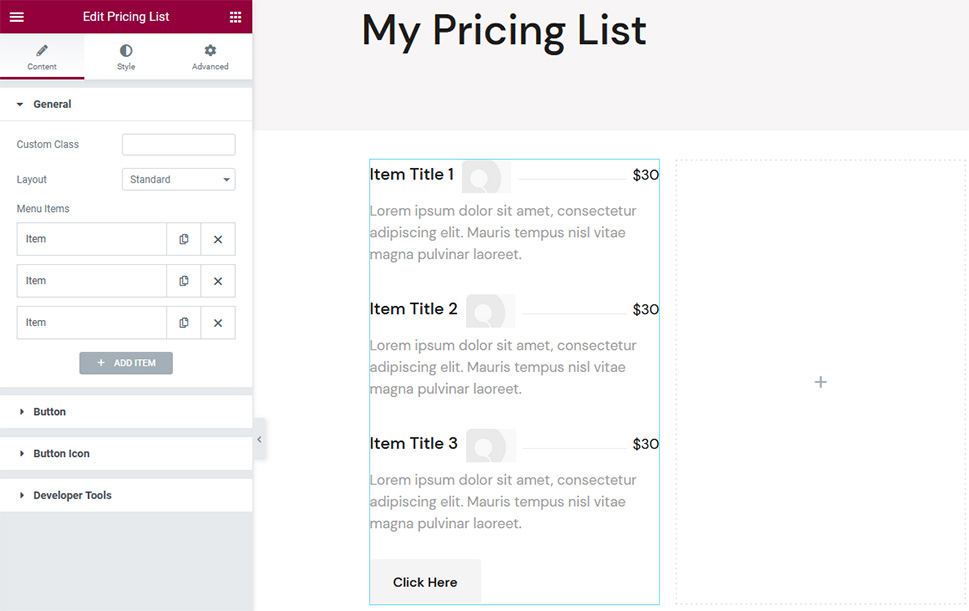 Pricing List