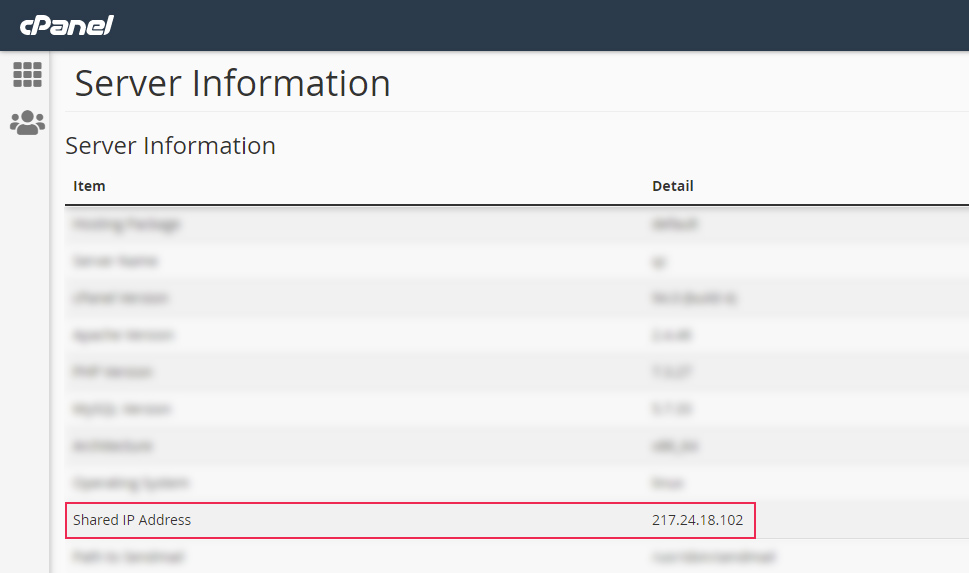 Server Info Shared IP Address