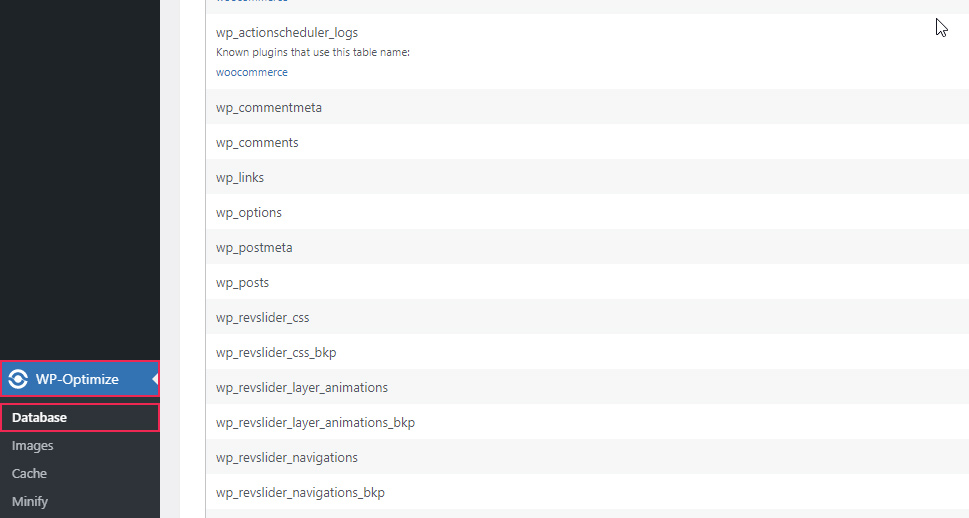 WP Optimize Database
