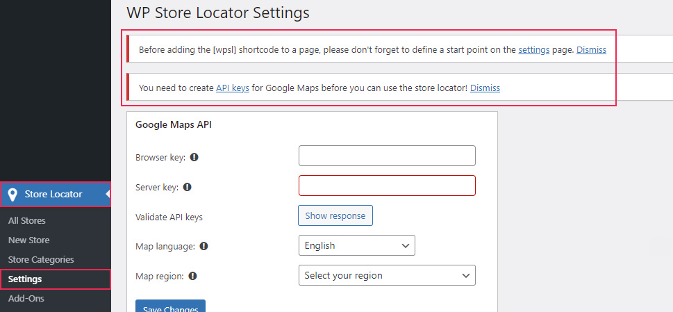 WP Store Locator Settings