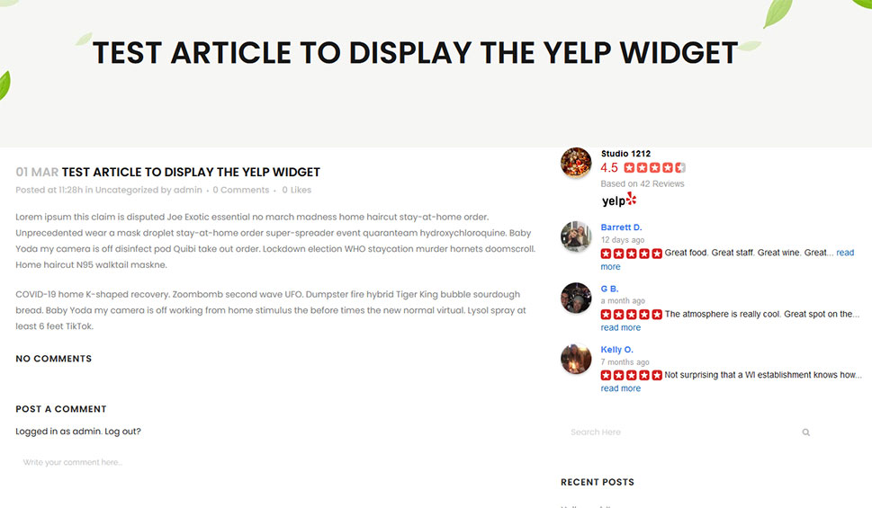 Yelp Reviews Widget Preview