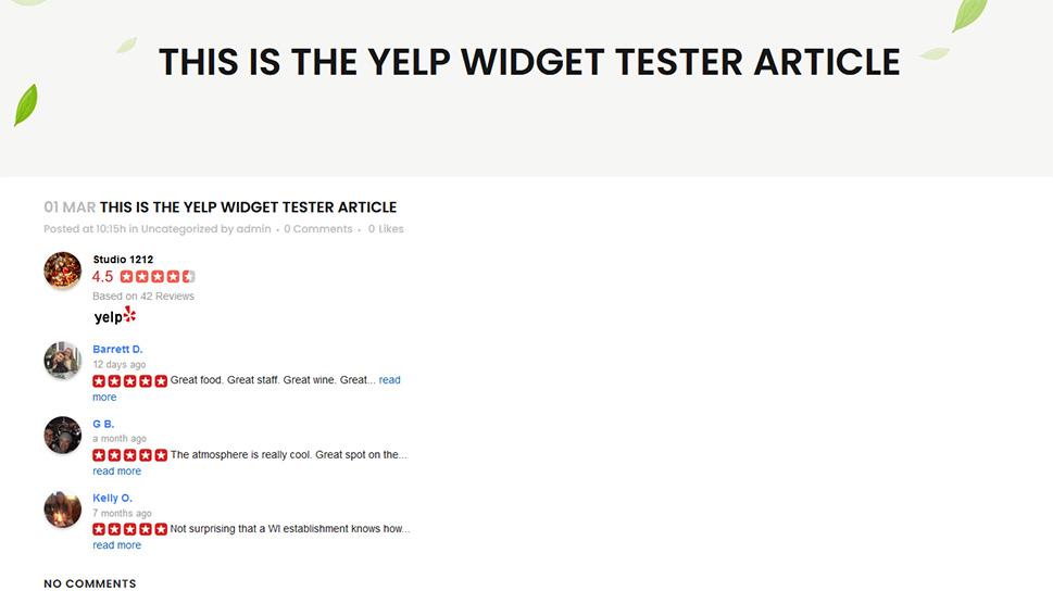 Yelp Reviews Widget Preview