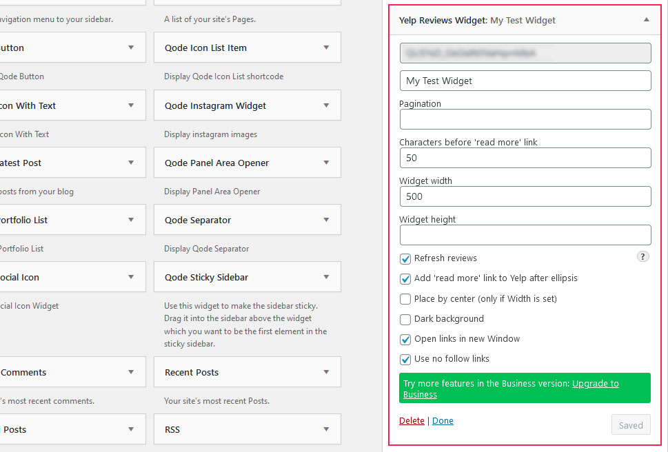 Yelp Reviews Widget Settings