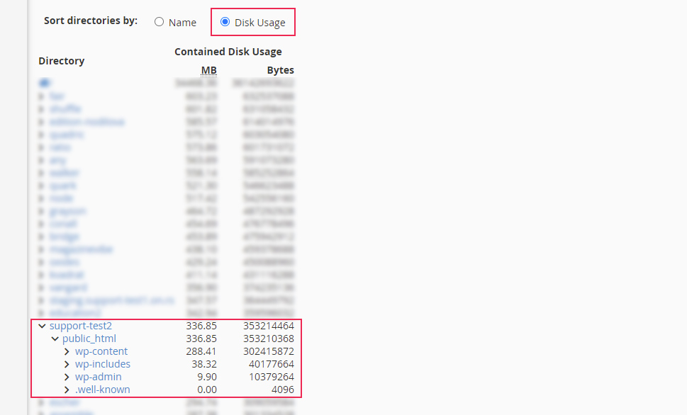 cPanel Disk Usage Directories