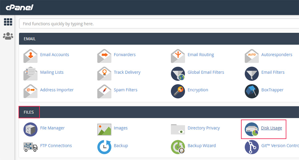 cPanel Files Disk Usage