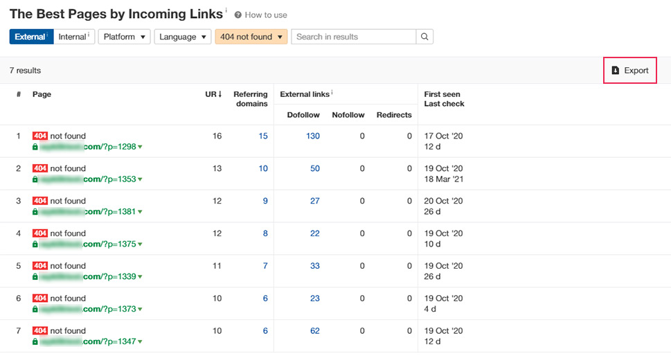 Ahrefs Export Broken Links