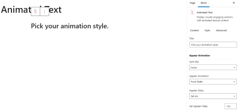 Animated Text Gutenberg Content