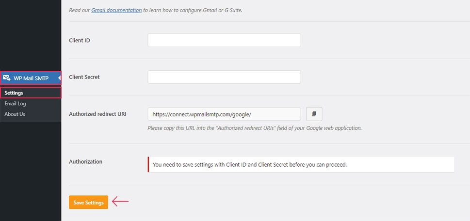 Gmail Mailer Save Settings