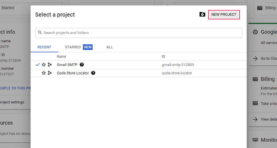 Gmail Mailer Select a Project