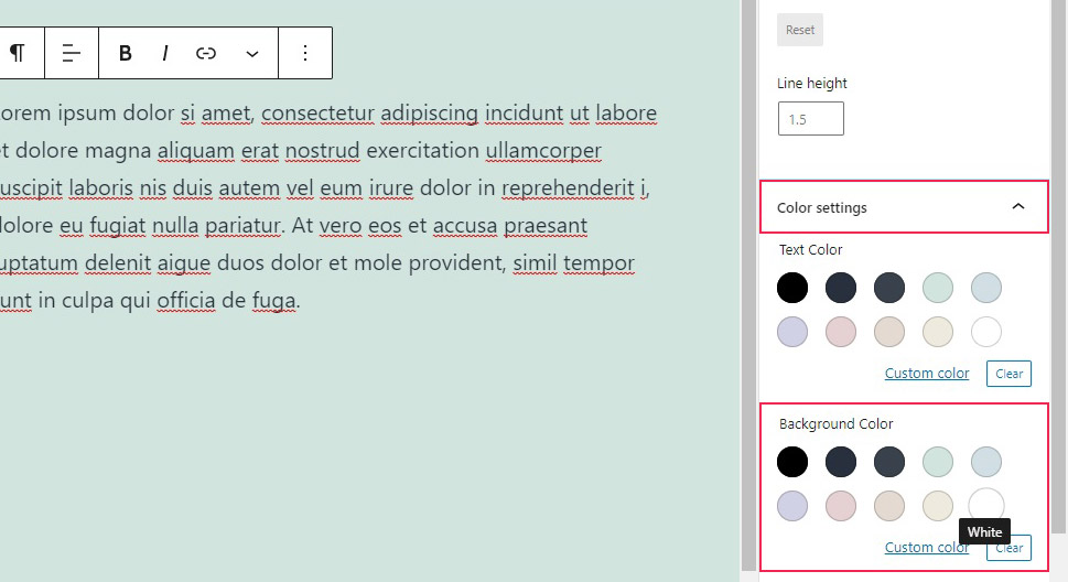 Gutenberg Color Settings