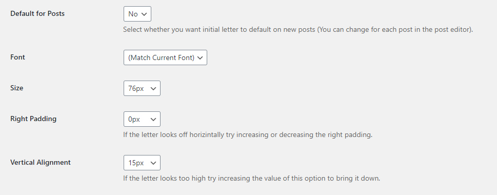 Initial Letter Options