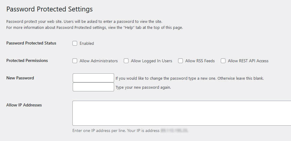 Password Protected Settings