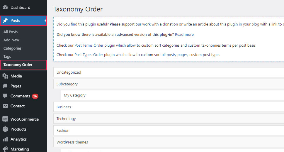 Posts Taxonomy Order