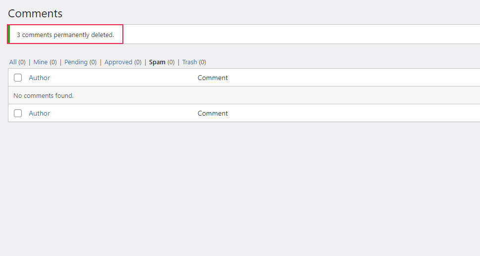 Spam Comments Deleted