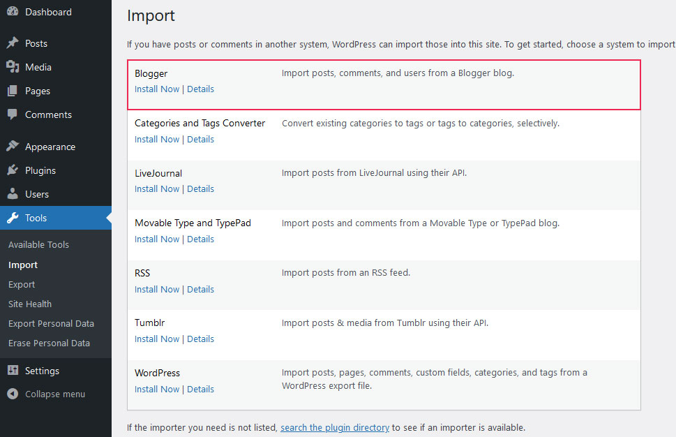 Tools Import Blogger
