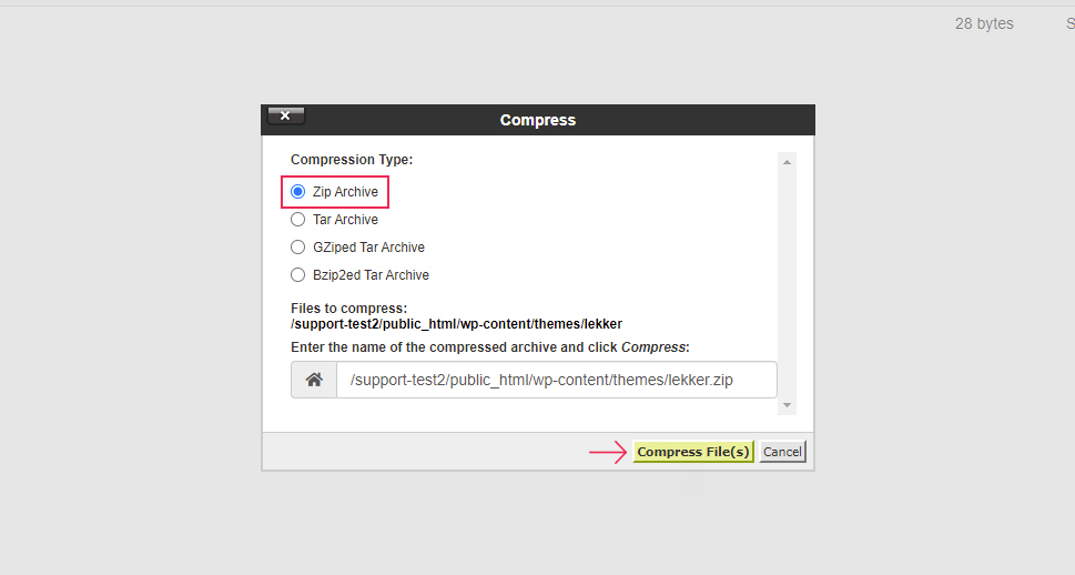 cPanel Compress Files