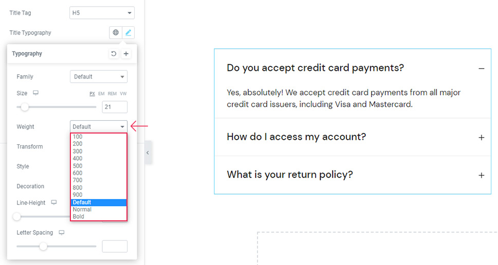 Accordions Typography Weight