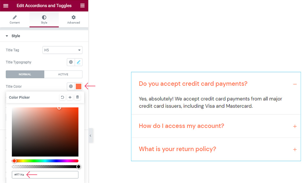 Accordions and Toggles Style Color