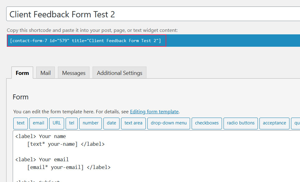 Contact Form Shortcode