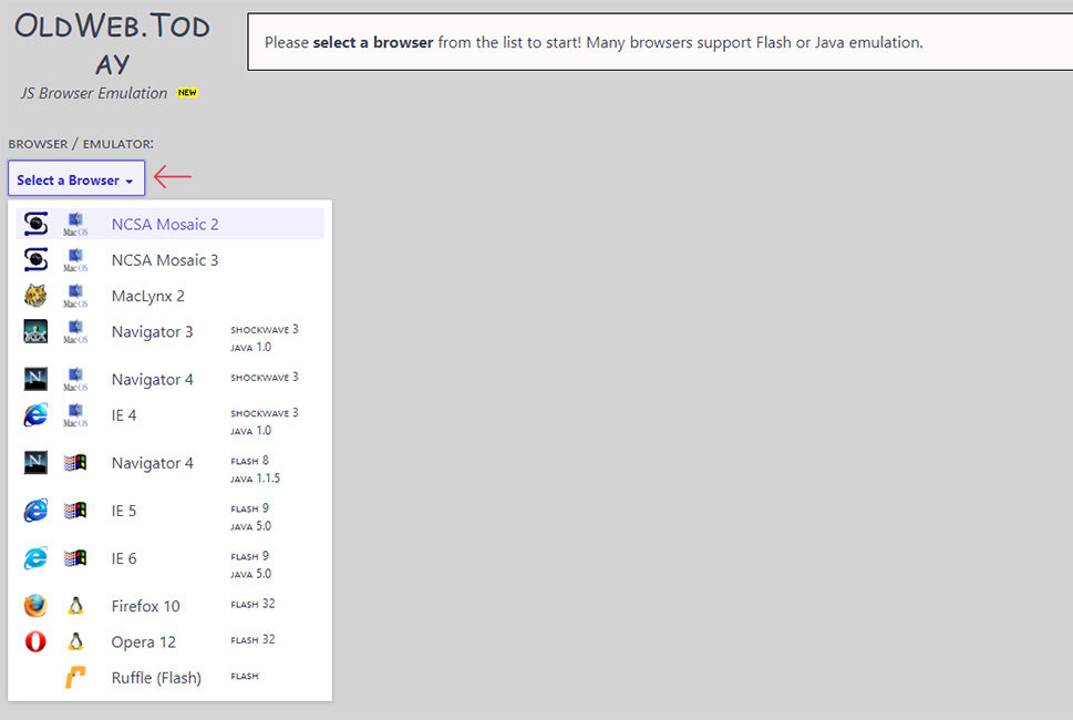 Oldweb Select Browser