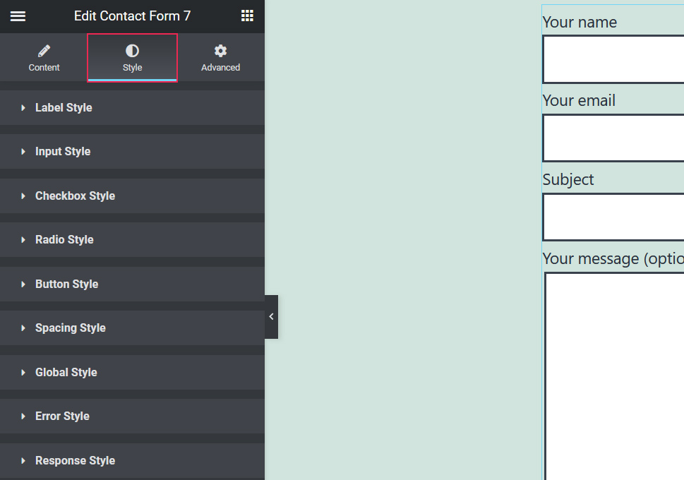Qi Contact Form 7 Style Tab