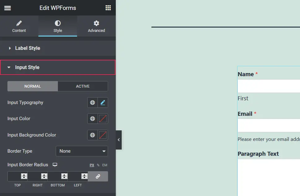 Qi WP Forms Input Style