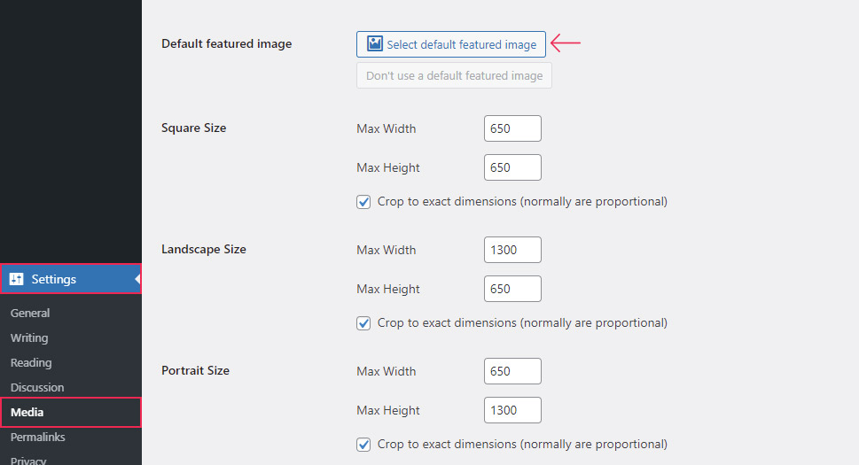 Select Default Featured Image