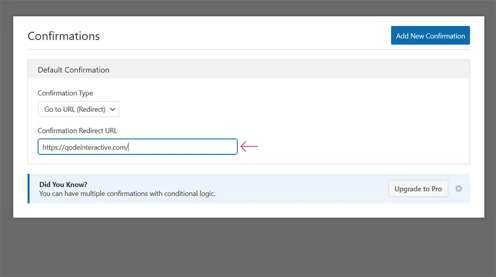 WPForms Confirmation Redirect URL