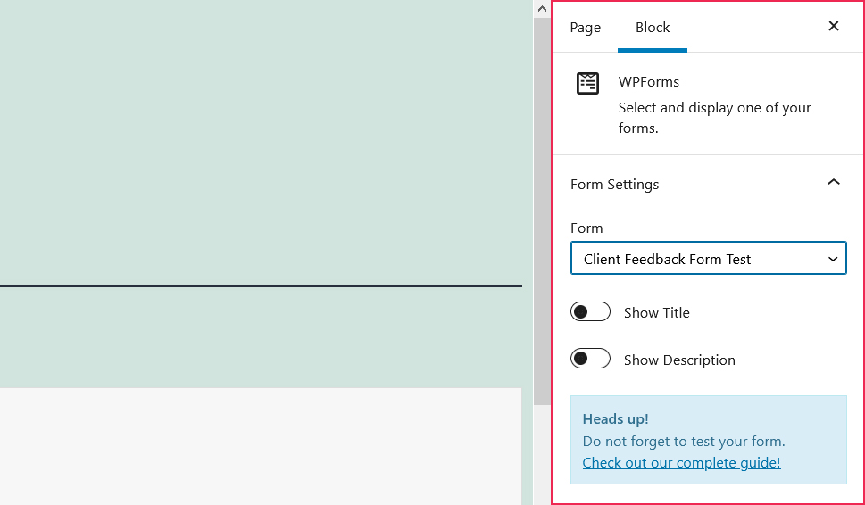 WPForms Gutenberg Settings