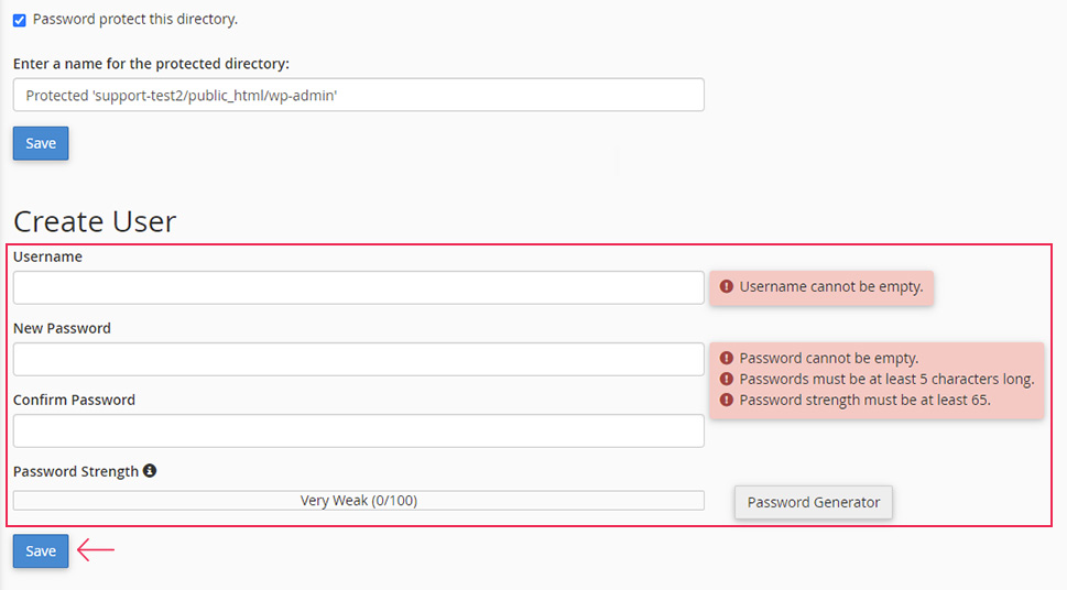 cPanel Create User