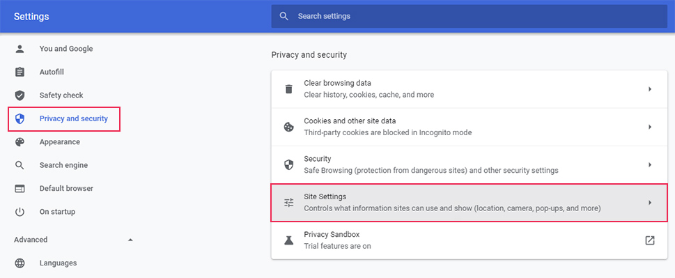 Chrome Site Settings