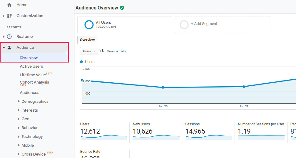 Google Analytics Audience Overview