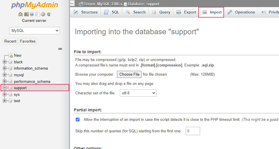 Importing Database